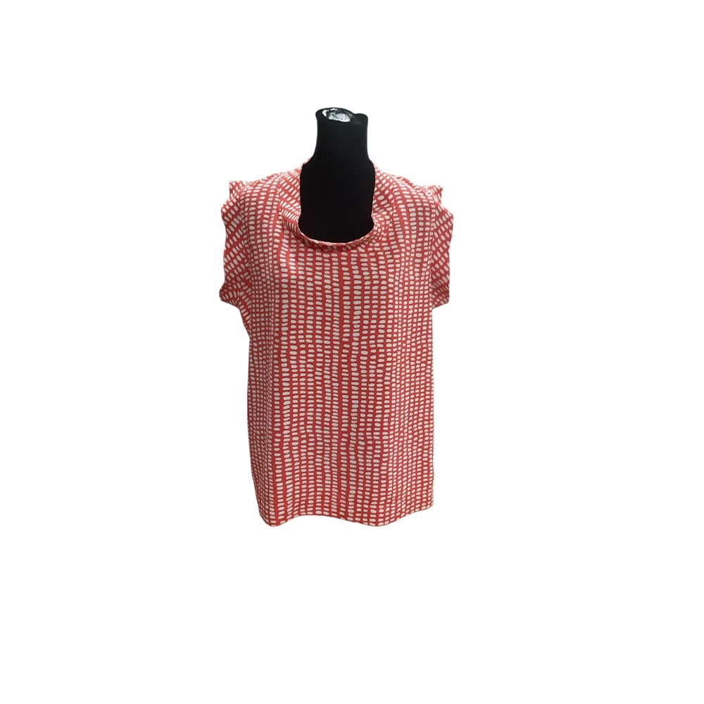 Cabi Women Orange White Dash Print Cowl Neck Sleeveless Blouse Top Size M